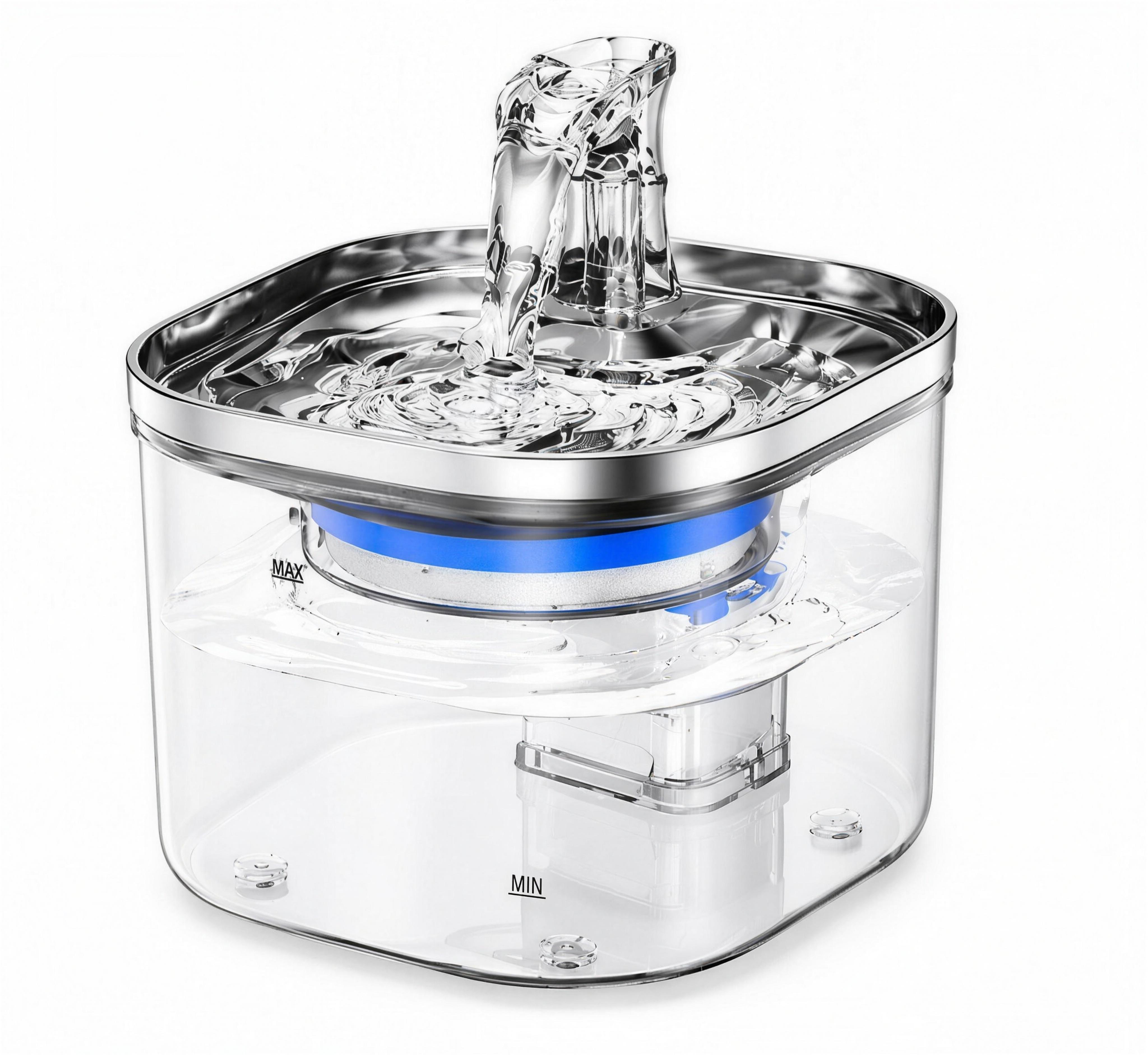 Fuente de agua automática para mascotas - vista en ángulo en alta definición