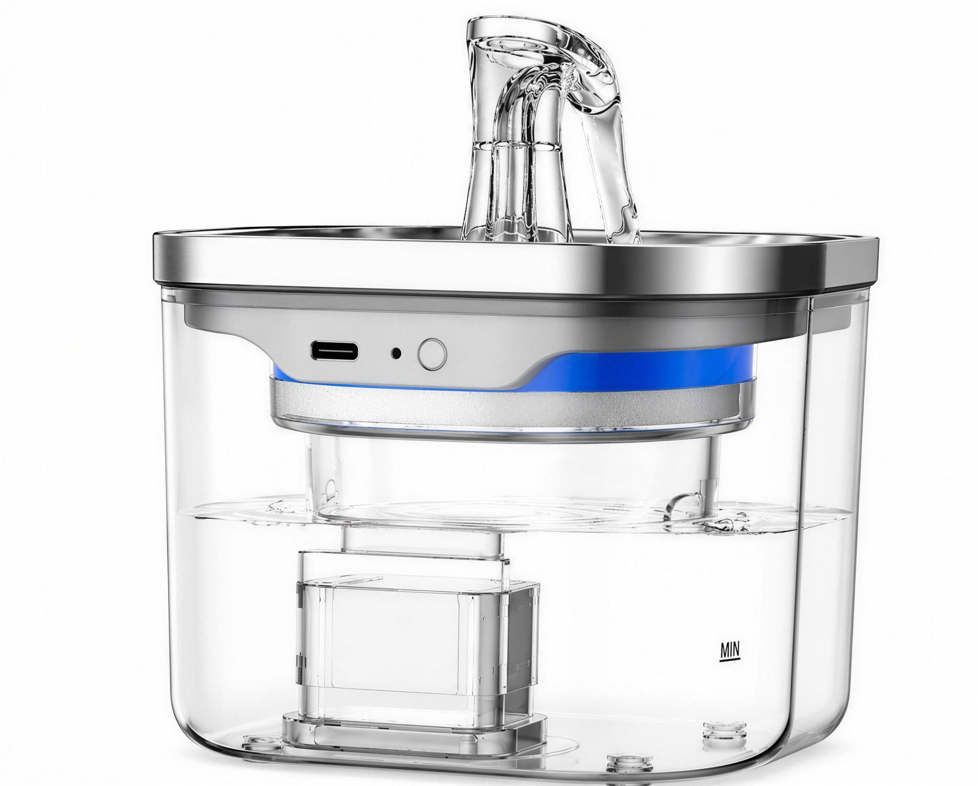 Fuente de agua automática para mascotas - detalle del sensor en alta definición